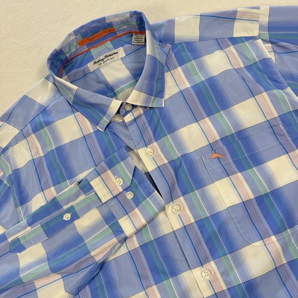 Tommy Bahama Siesta Key Mens XL Blue Plaid Long Sleeve Button Up‎ Shirt